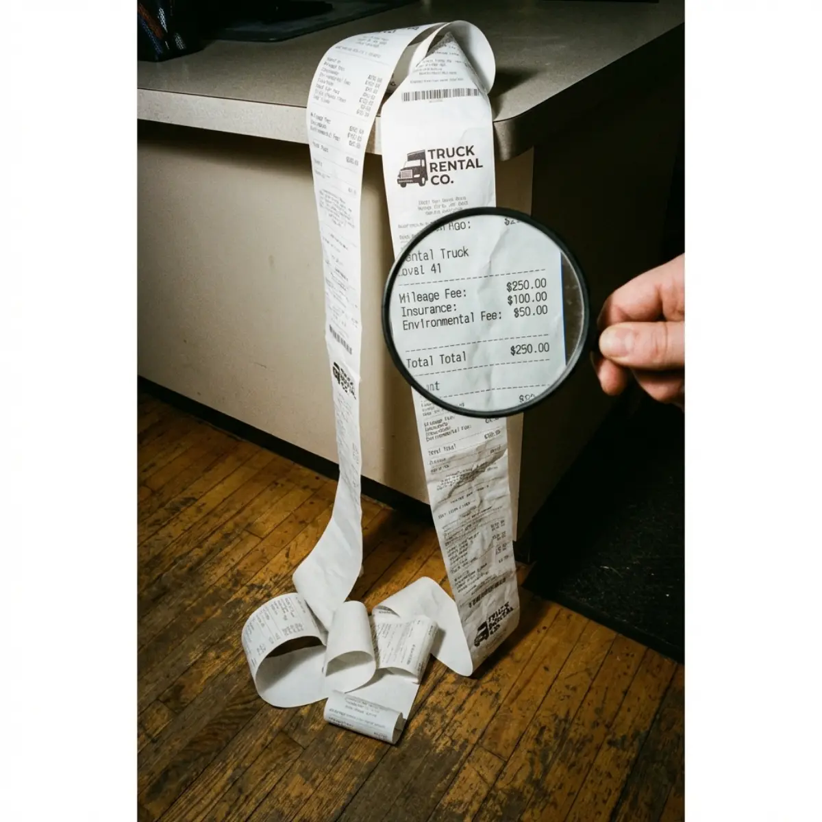 Long receipt with magnifying glass